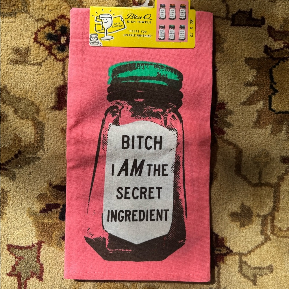 Blue Q Pink Dish Towel with Bold Jar Design